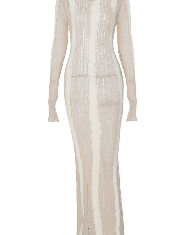 Ruth Splicing Dokulu Örgü Uzun Elbise