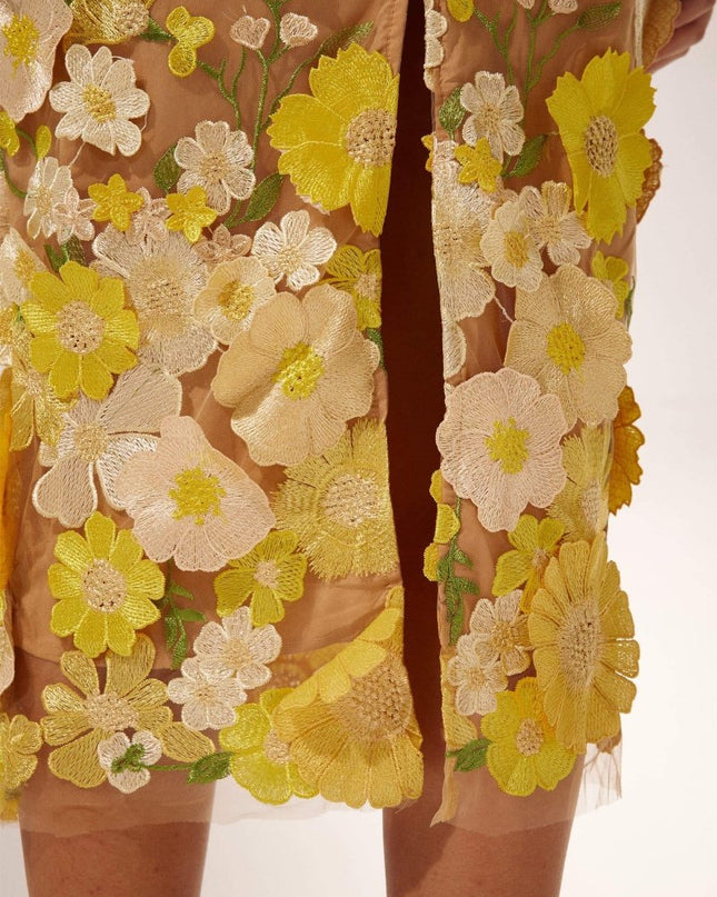 Sally V yakalı çiçekli midi elbise