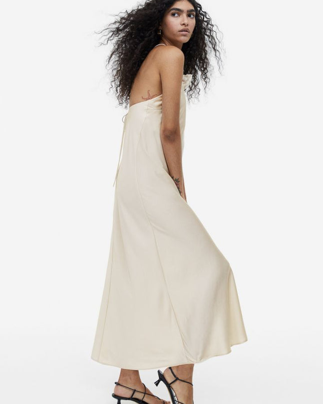 Sia Çıkarılabilir Gül Halter Yaka Midi Elbise