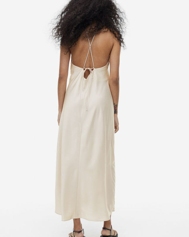 Sia Çıkarılabilir Gül Halter Yaka Midi Elbise