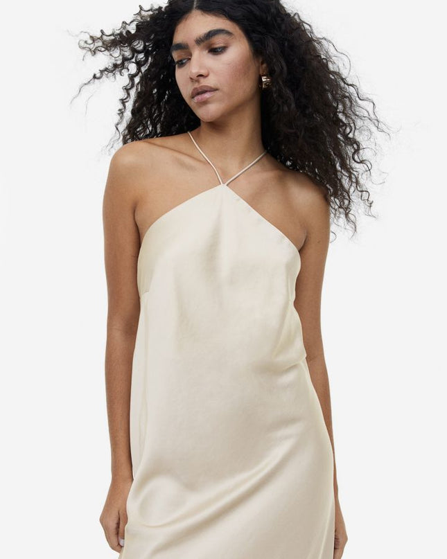 Sia Çıkarılabilir Gül Halter Yaka Midi Elbise