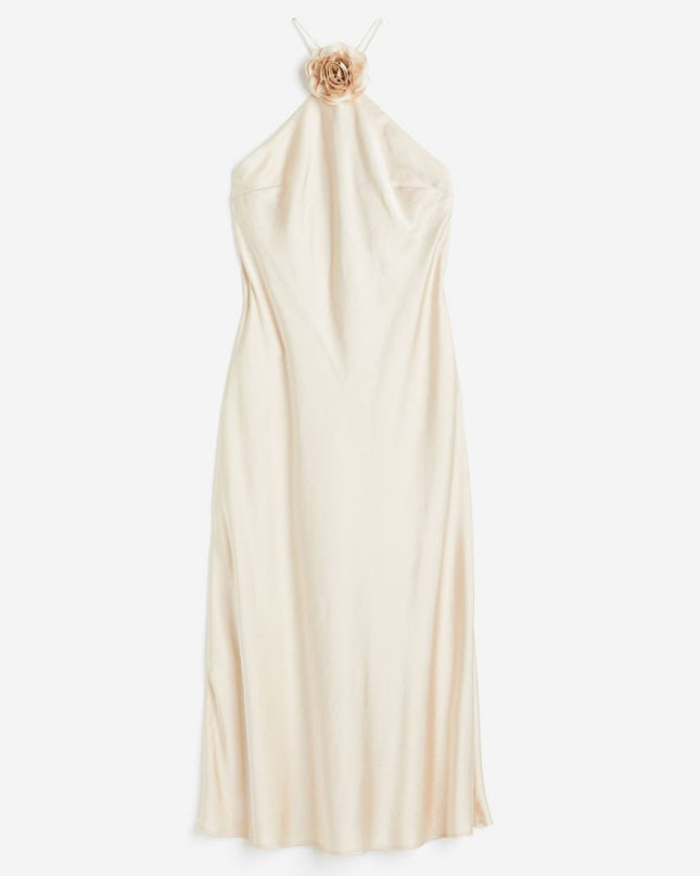 Sia Çıkarılabilir Gül Halter Yaka Midi Elbise