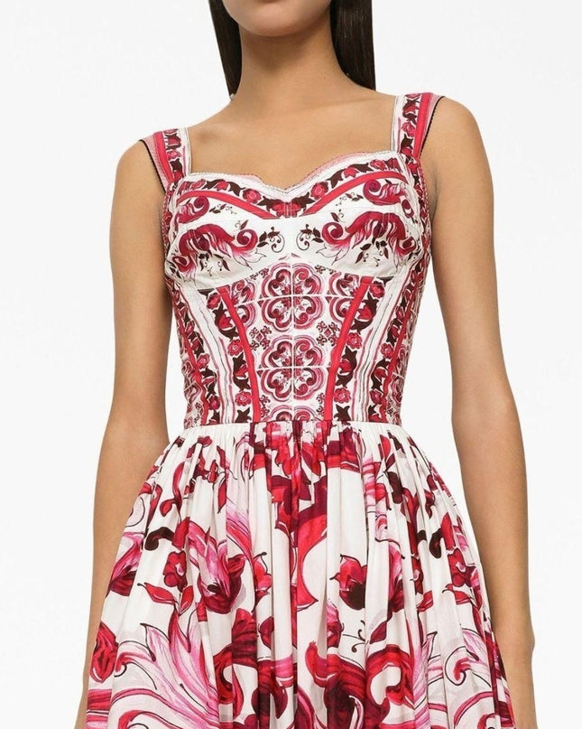 Sibyl Baskılı Büzgülü Askılı Uzun Elbise