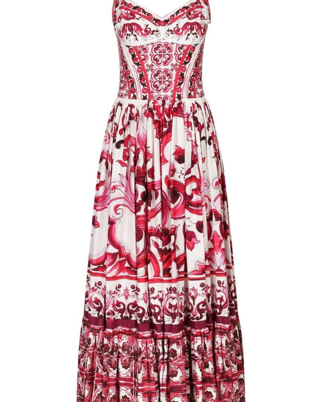 Sibyl Baskılı Büzgülü Askılı Uzun Elbise