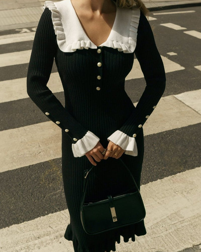 Sicilya Ruffle İnci Midi Örgü Elbise