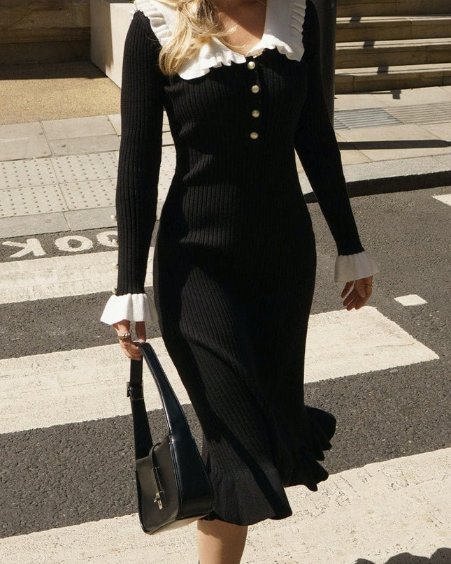 Sicilya Ruffle İnci Midi Örgü Elbise