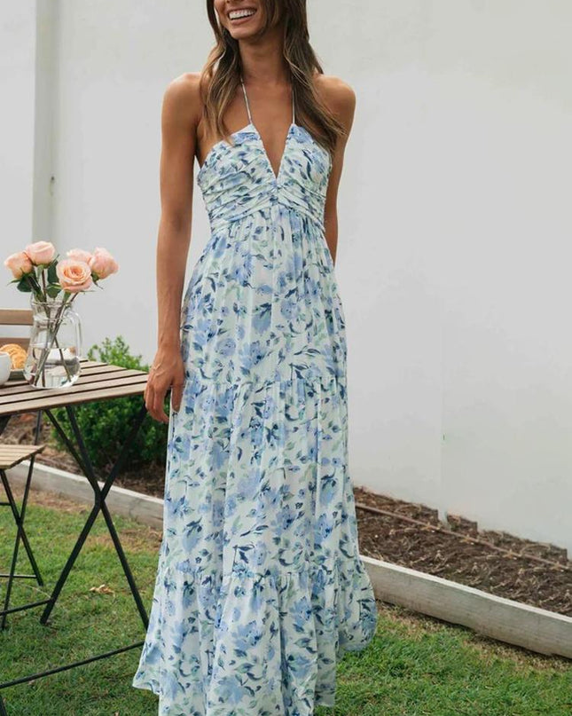 Sue Çiçek Baskılı Halter Yaka Uzun Sundress