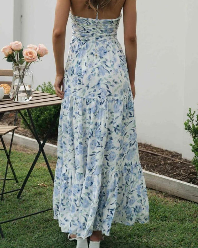 Sue Çiçek Baskılı Halter Yaka Uzun Sundress