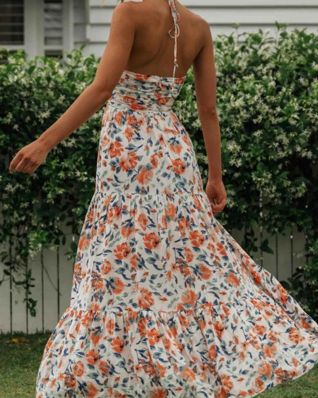 Sue Çiçek Baskılı Halter Yaka Uzun Sundress