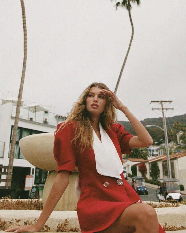 Elsie V Yaka Sırtı Açık Papyon Mini Elbise