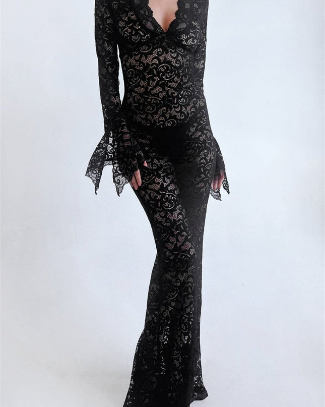 Virginia Şeffaf Dantel Denizkızı Uzun Elbise