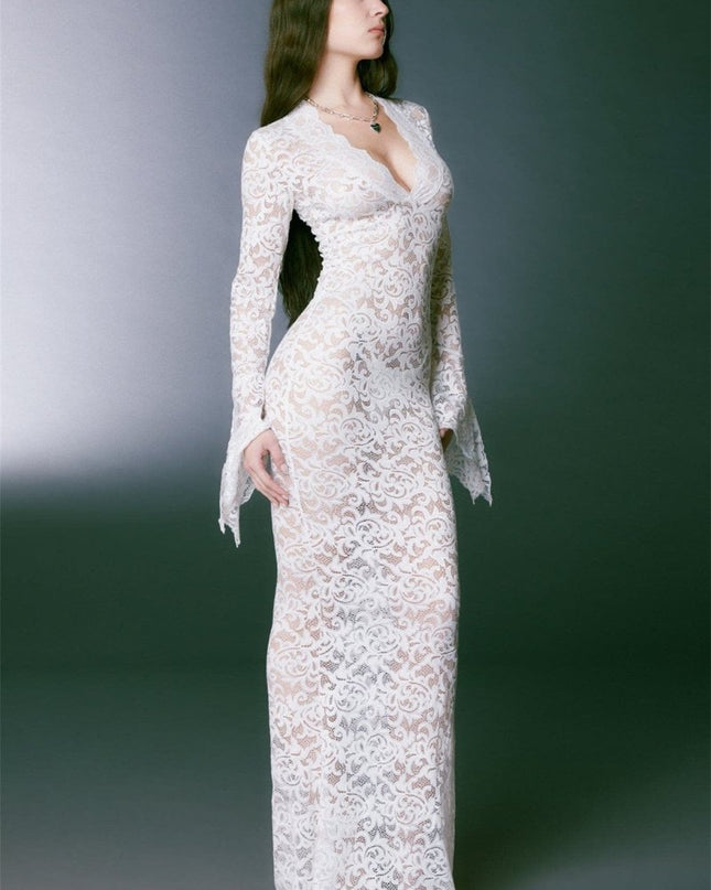 Virginia Şeffaf Dantel Denizkızı Uzun Elbise