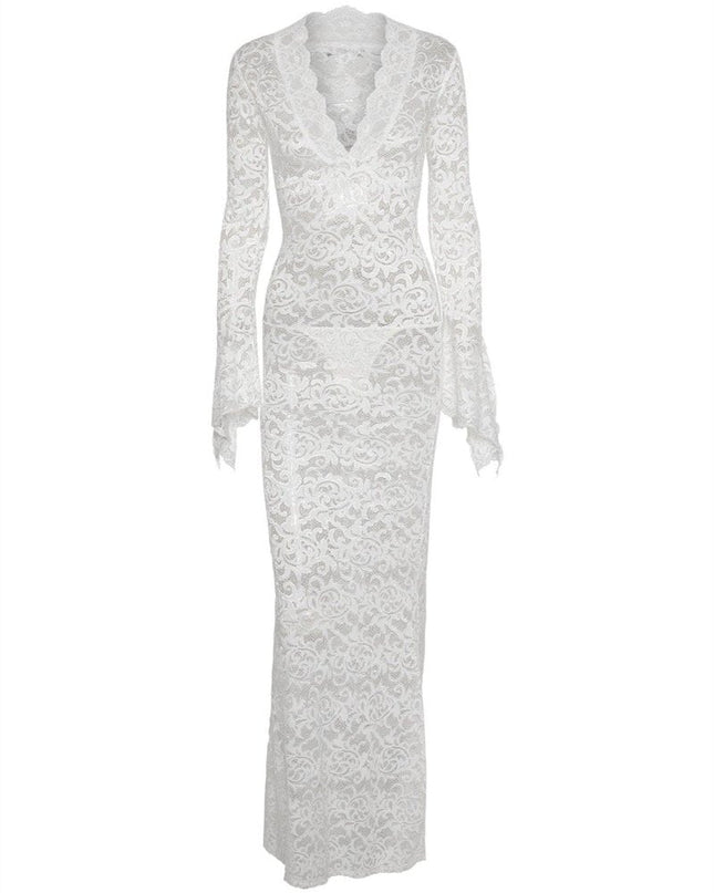 Virginia Şeffaf Dantel Denizkızı Uzun Elbise