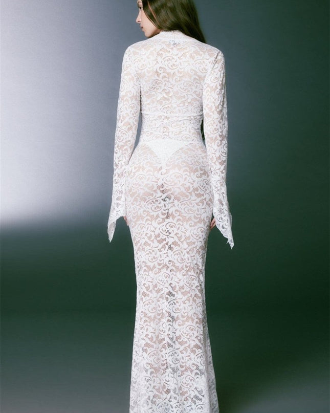 Virginia Şeffaf Dantel Denizkızı Uzun Elbise