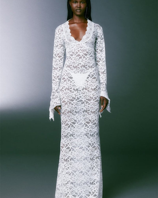 Virginia Şeffaf Dantel Denizkızı Uzun Elbise